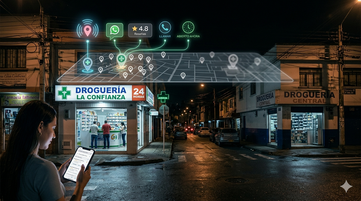 Cómo Google decide qué droguería aparece primero en una urgencia médica